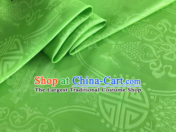 Asian Chinese Classical Double Fish Pattern Design Green Silk Fabric Traditional Cheongsam Material