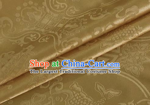 Asian Chinese Classical Double Fish Pattern Design Golden Silk Fabric Traditional Cheongsam Material