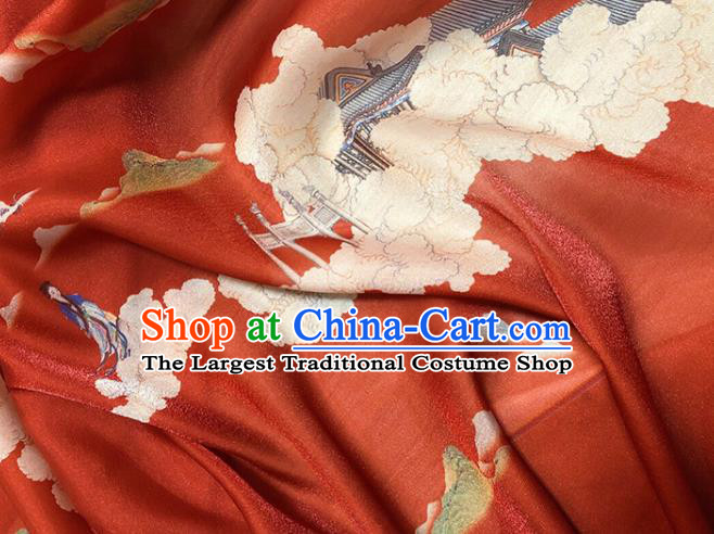Asian Chinese Classical Printing Pattern Design Red Silk Fabric Traditional Hanfu Brocade Material
