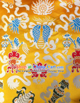 Asian Chinese Classical Auspicious Pattern Design Yellow Silk Fabric Traditional Tibetan Brocade Material