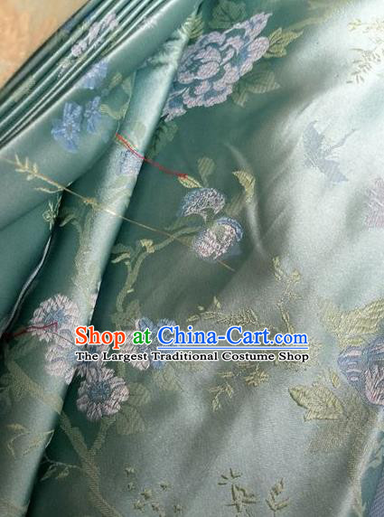 Asian Chinese Classical Peony Chrysanthemum Pattern Design Green Silk Fabric Traditional Nanjing Brocade Material
