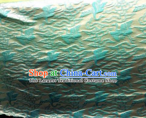 Asian Chinese Classical Cloud Light Blue Cranes Pattern Design Silk Fabric Traditional Nanjing Brocade Material