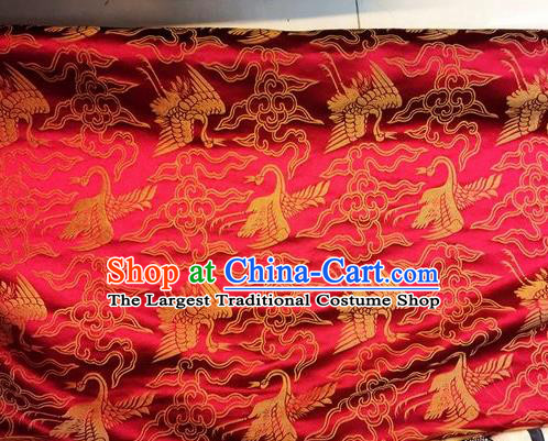 Asian Chinese Classical Cloud Cranes Pattern Design Red Silk Fabric Traditional Nanjing Brocade Material