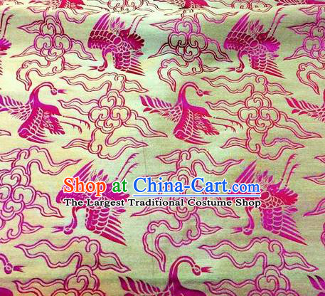 Asian Chinese Classical Cloud Cranes Pattern Design Yellow Silk Fabric Traditional Nanjing Brocade Material