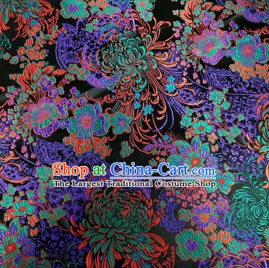Asian Chinese Classical Chrysanthemum Pattern Design Black Silk Fabric Traditional Nanjing Brocade Material