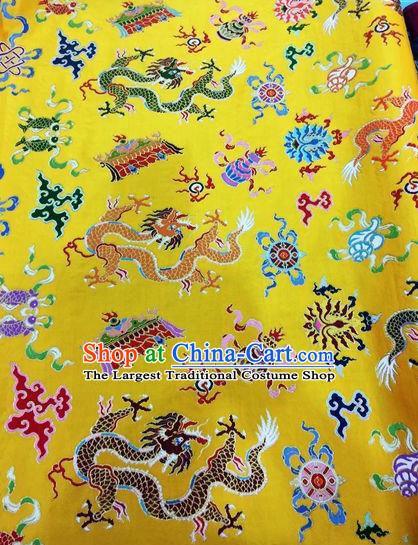 Asian Chinese Classical Wheel Dragon Pattern Design Yellow Silk Fabric Traditional Nanjing Brocade Material