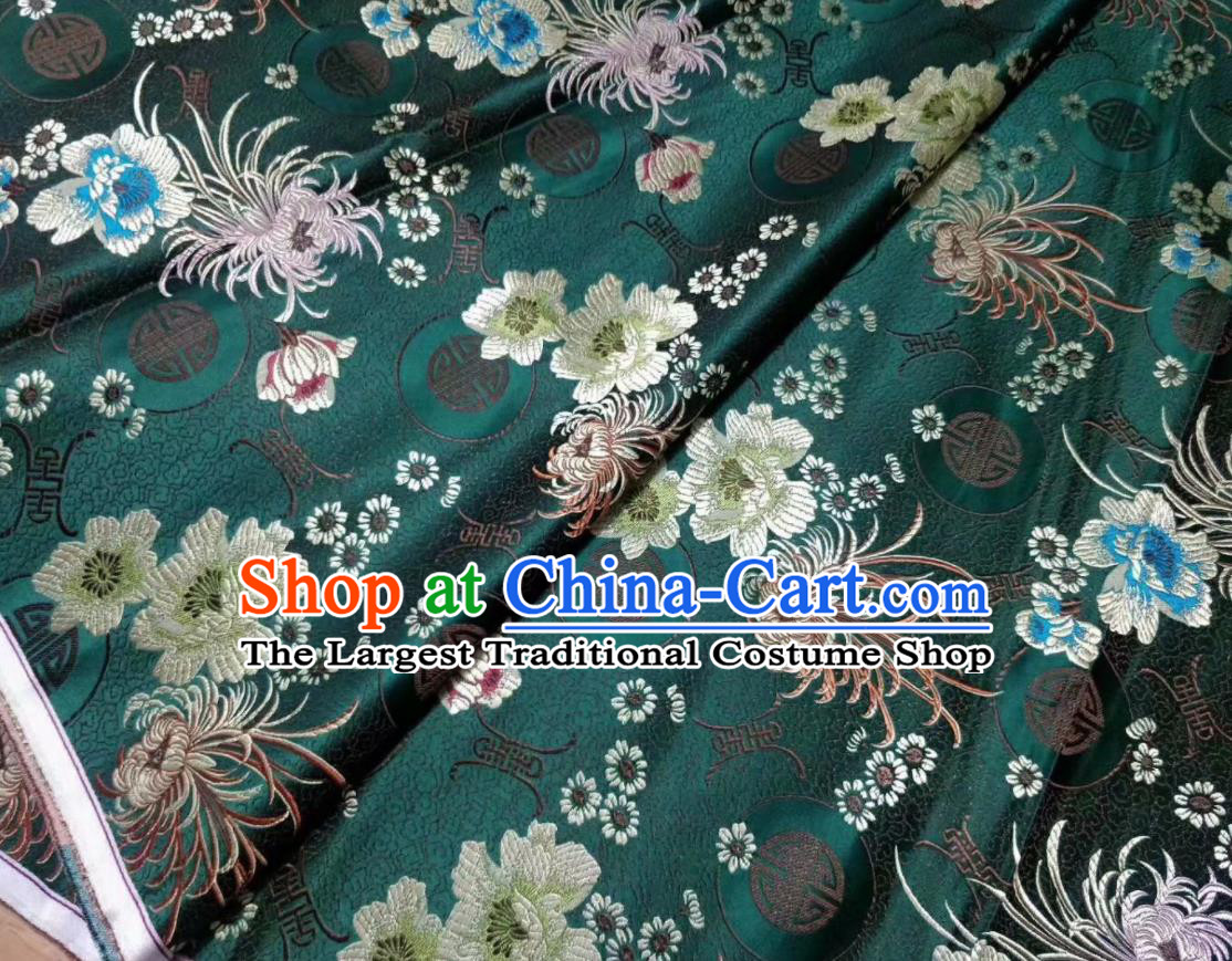 Asian Chinese Classical Chrysanthemum Pattern Design Atrovirens Silk Fabric Traditional Nanjing Brocade Material