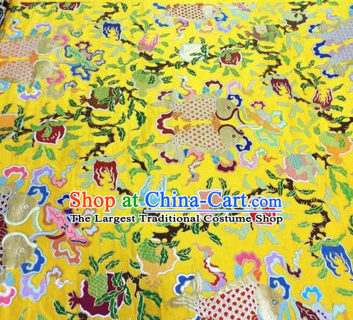 Asian Chinese Classical Peach Fish Pattern Design Golden Silk Fabric Traditional Nanjing Brocade Material