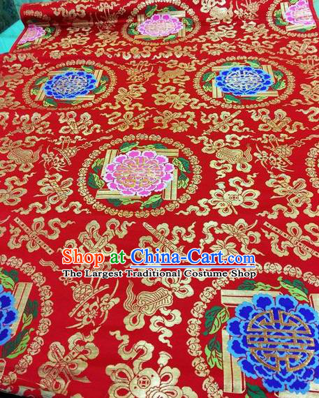 Asian Chinese Classical Peony Pattern Design Red Silk Fabric Traditional Nanjing Brocade Material