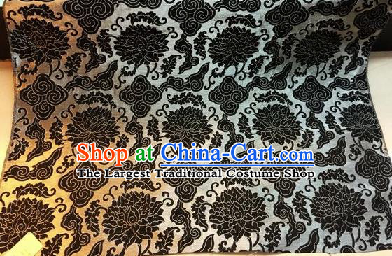 Asian Chinese Classical Black Cloud Lotus Pattern Design Silk Fabric Traditional Nanjing Brocade Material