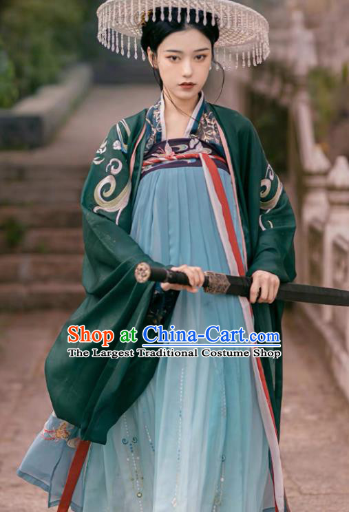 Traditional Chinese Ancient Female Swordsman Embroidered Dress Tang Dynasty Royal Princess Costumes for Women