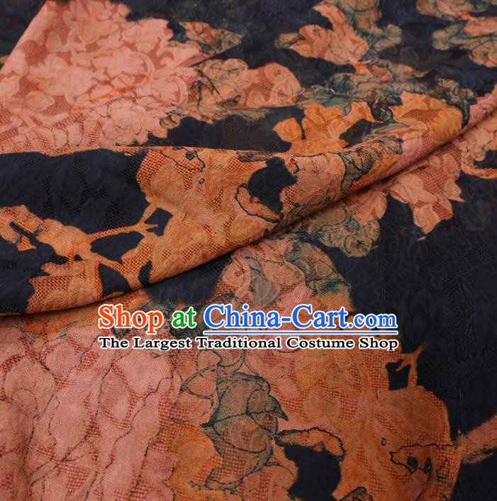 Asian Chinese Classical Peony Pattern Design Navy Watered Gauze Fabric Traditional Silk Material
