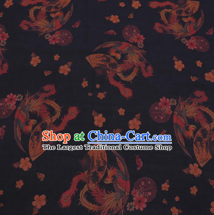 Chinese Cheongsam Classical Phoenix Pattern Design Black Watered Gauze Fabric Asian Traditional Silk Material
