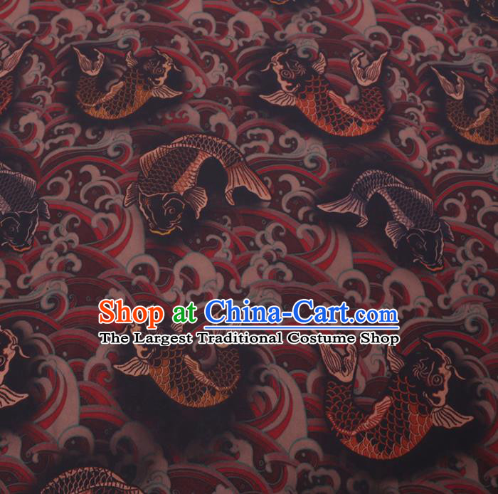 Chinese Cheongsam Classical Carps Pattern Design Dark Red Watered Gauze Fabric Asian Traditional Silk Material