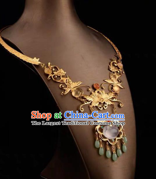 Chinese Traditional Carving Lotus Necklace Handmade Hanfu Necklet Accessories for Women