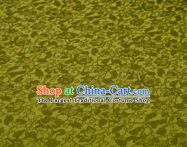 Chinese Classical Twine Flowers Pattern Design Olive Green Mulberry Silk Fabric Asian Traditional Cheongsam Silk Material