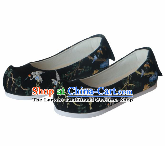 Chinese Traditional Handmade Black Satin Shoes Opera Shoes Hanfu Shoes Ancient Princess Shoes for Women