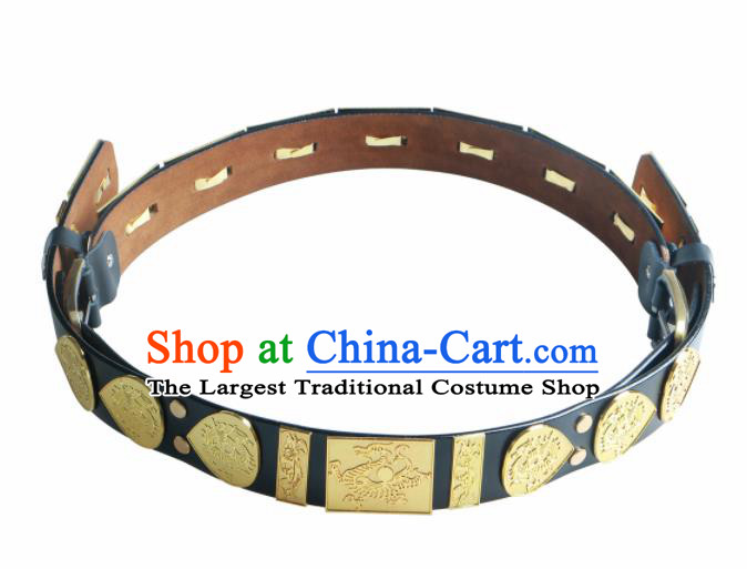 Traditional Chinese Ming Dynasty Leather Belt Ancient Imperial Guards Waistband for Men