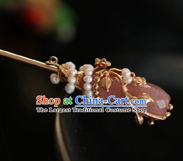 Chinese Handmade Ming Dynasty Princess Pink Glass Hairpins Ancient Hanfu Hair Accessories for Women