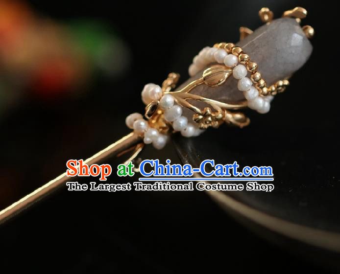Chinese Handmade Ming Dynasty Princess Grey Glass Hairpins Ancient Hanfu Hair Accessories for Women
