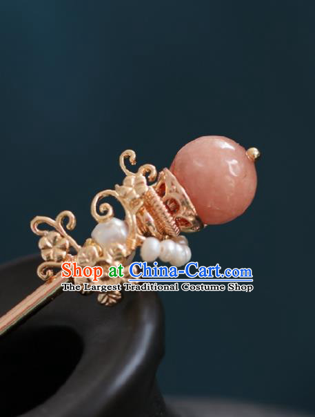 Chinese Handmade Ming Dynasty Queen Pink Bead Hairpins Ancient Hanfu Hair Accessories for Women