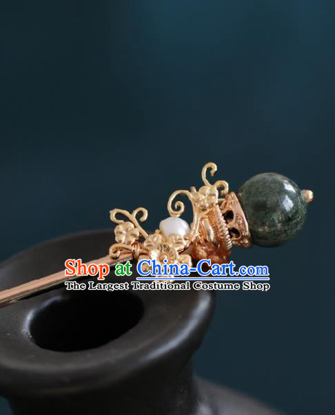Chinese Handmade Ming Dynasty Queen Green Bead Hairpins Ancient Hanfu Hair Accessories for Women