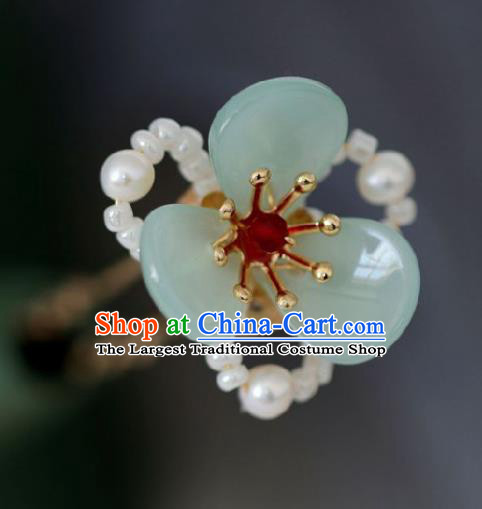 Chinese Handmade Ming Dynasty Princess Green Flower Hairpins Ancient Hanfu Hair Accessories for Women
