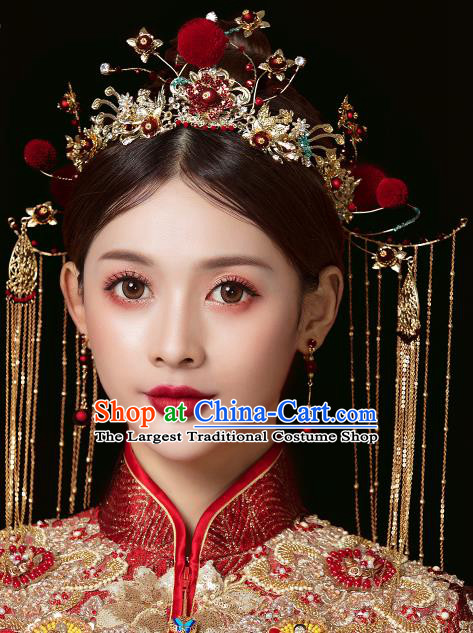 Chinese Traditional Wedding Queen Hair Crown Hairpins Handmade Bride Hair Accessories for Women