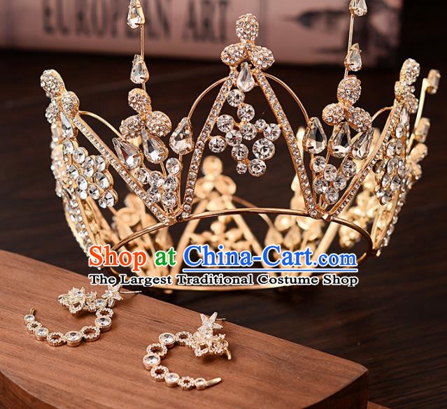 Top Handmade Bride Crystal Round Royal Crown Wedding Hair Accessories for Women
