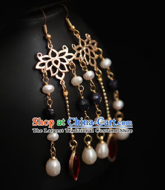 Chinese Traditional Hanfu Golden Lotus Earrings Handmade Ear Jewelry Accessories for Women