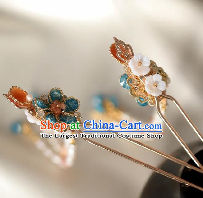 Chinese Handmade Princess Agate Plum Hairpins Ancient Hanfu Hair Accessories for Women