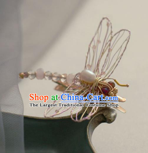 Chinese Handmade Ming Dynasty Princess Pink Dragonfly Hair Claw Hairpins Ancient Hanfu Hair Accessories for Women