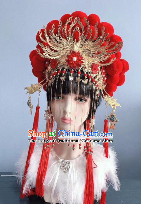 Chinese Handmade Classical Red Phoenix Coronet Hat Ancient Empress Hanfu Hair Accessories for Women