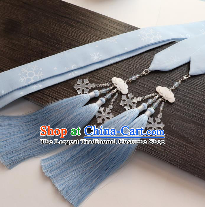 Chinese Traditional Hanfu Blue Ribbon Hairband Handmade Ancient Princess Hair Accessories for Women