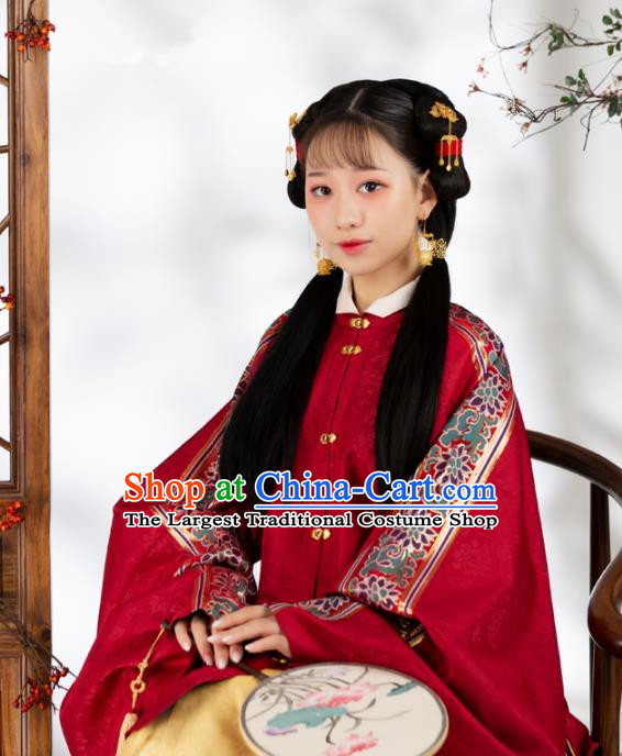 Traditional Chinese Ming Dynasty Nobility Lady Red Blouse Ancient Royal Infanta Historical Costume for Women
