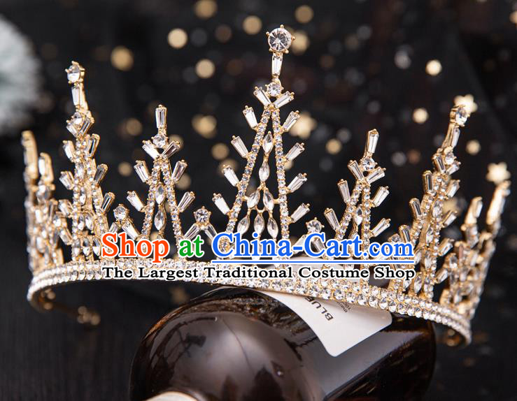 Top Handmade Wedding Bride Zircon Golden Royal Crown Baroque Princess Hair Accessories for Women