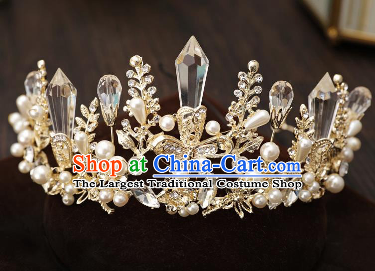 Top Handmade Wedding Bride Golden Royal Crown Baroque Queen Hair Accessories for Women