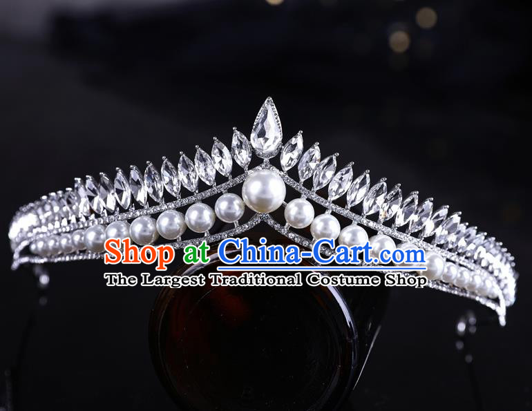 Top Handmade Wedding Bride Pearls Zircon Royal Crown Baroque Princess Hair Accessories for Women