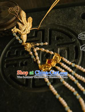 Chinese Traditional Tang Dynasty Court Pearls Tassel Phoenix Hairpins Handmade Ancient Royal Empress Hair Accessories for Women