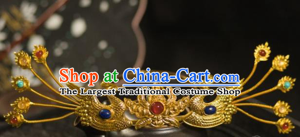 Chinese Traditional Tang Dynasty Court Phoenix Hairpins Handmade Ancient Royal Empress Hair Accessories for Women