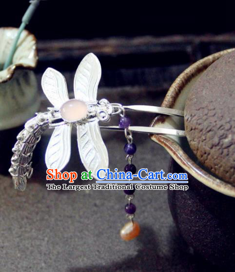 Chinese Traditional Ming Dynasty Dragonfly Tassel Hairpins Handmade Ancient Royal Princess Hair Accessories for Women