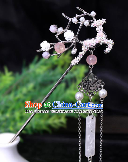 Traditional Chinese Hanfu Deer Tassel Hairpins Handmade Ancient Princess Hair Accessories for Women