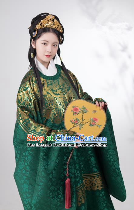 Traditional Chinese Ming Dynasty Infanta Green Hanfu Dress Ancient Duchess Historical Costumes for Women