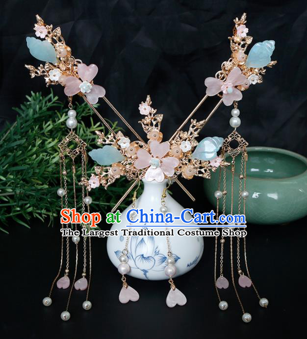Traditional Chinese Hanfu Plum Tassel Hairpins Handmade Ancient Princess Hair Accessories Complete Set for Women