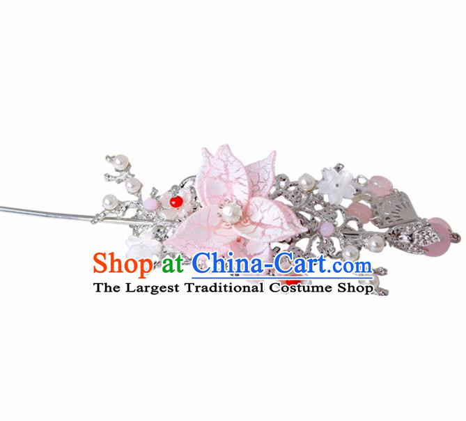 Traditional Chinese Hanfu Pink Peach Blossom Hair Crown Hairpin Handmade Ancient Princess Hair Accessories for Women