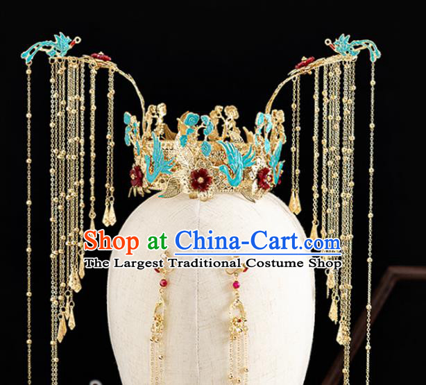 Traditional Chinese Hanfu Tassel Cloisonne Phoenix Coronet Handmade Ancient Princess Hair Accessories for Women