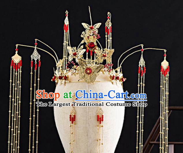 Traditional Chinese Hanfu Golden Phoenix Coronet Handmade Ancient Princess Hair Accessories for Women