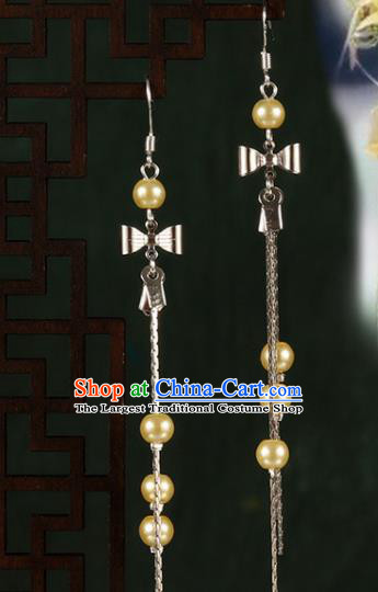 Chinese Traditional Hanfu Yellow Beads Bowknot Earrings Ancient Fairy Ear Accessories for Women