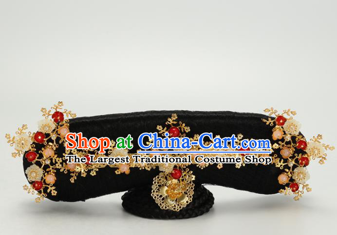 Traditional Chinese Qing Dynasty Princess Wigs and Hairpins Ancient Court Lady Hair Accessories for Women