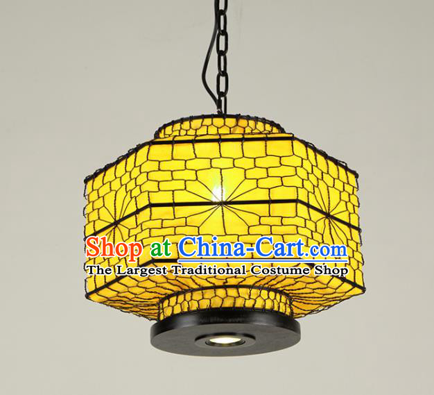 Chinese Traditional Iron Yellow Hanging Lantern Handmade New Year Lamp Palace Lanterns